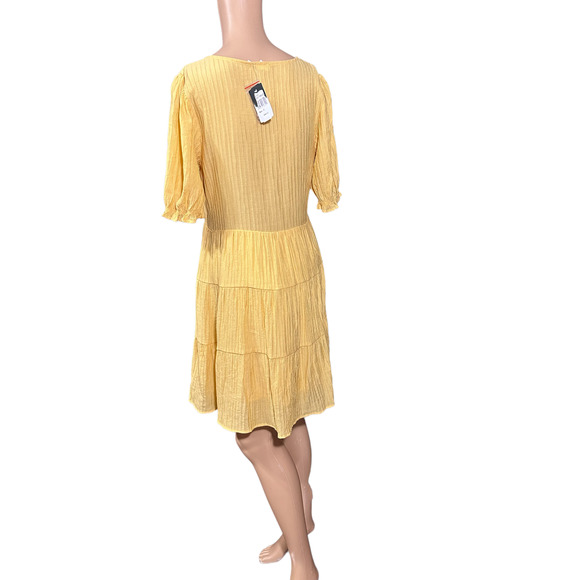 Blue Pepper Yellow cotton Women Tiered With Buttons Dress Size S NWT - Picture 2 of 9
